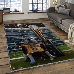 ncaa georgia bulldogs college sport basketball and foolball team logo rectangle area rug dark room gbs51