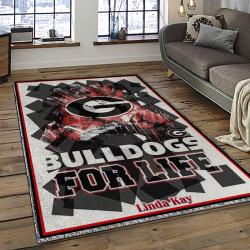 ncaa georgia bulldogs college sport basketball and foolball team logo rectangle area rug dark room gbs54