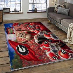 ncaa georgia bulldogs college sport basketball and foolball team logo rectangle area rug dark room gbs55