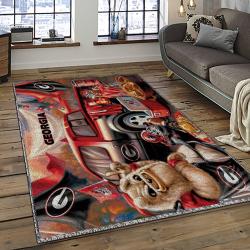 ncaa georgia bulldogs college sport basketball and foolball team logo rectangle area rug dark room gbs57