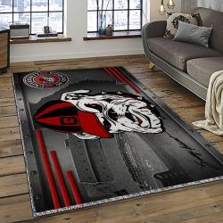 ncaa georgia bulldogs college sport basketball and foolball team logo rectangle area rug dark room gbs59