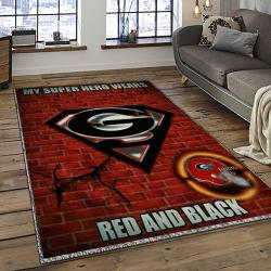 ncaa georgia bulldogs college sport basketball and foolball team logo rectangle area rug dark room gbs62