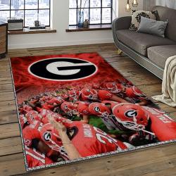 ncaa georgia bulldogs college sport basketball and foolball team logo rectangle area rug dark room gbs67
