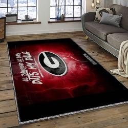 ncaa georgia bulldogs college sport basketball and foolball team logo rectangle area rug dark room gbs73