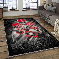 ncaa georgia bulldogs college sport basketball and foolball team logo rectangle area rug dark room gbs75