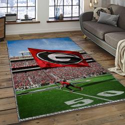 ncaa georgia bulldogs college sport basketball and foolball team logo rectangle area rug dark room gbs79