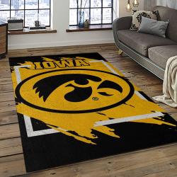 ncaa iowa hawkeyes college sport basketball and foolball team logo rectangle area rug dark room iwh01