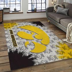 ncaa iowa hawkeyes college sport basketball and foolball team logo rectangle area rug dark room iwh02