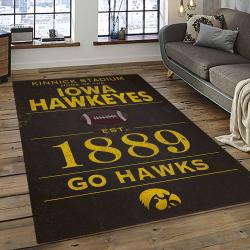 ncaa iowa hawkeyes college sport basketball and foolball team logo rectangle area rug dark room iwh03