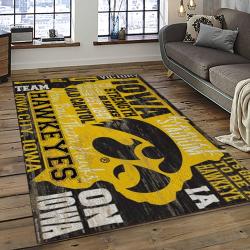 ncaa iowa hawkeyes college sport basketball and foolball team logo rectangle area rug dark room iwh05