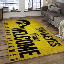 ncaa iowa hawkeyes college sport basketball and foolball team logo rectangle area rug dark room iwh06