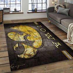 ncaa iowa hawkeyes college sport basketball and foolball team logo rectangle area rug dark room iwh07