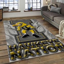 ncaa iowa hawkeyes college sport basketball and foolball team logo rectangle area rug dark room iwh09