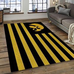 ncaa iowa hawkeyes college sport basketball and foolball team logo rectangle area rug dark room iwh14