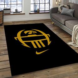ncaa iowa hawkeyes college sport basketball and foolball team logo rectangle area rug dark room iwh15