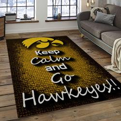 ncaa iowa hawkeyes college sport basketball and foolball team logo rectangle area rug dark room iwh24