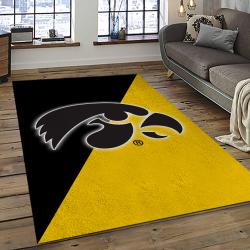 ncaa iowa hawkeyes college sport basketball and foolball team logo rectangle area rug dark room iwh28