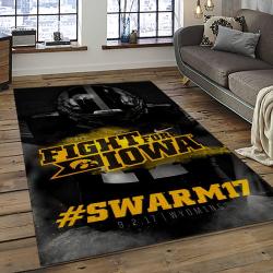 ncaa iowa hawkeyes college sport basketball and foolball team logo rectangle area rug dark room iwh29
