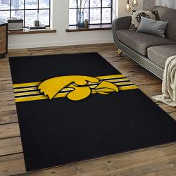 ncaa iowa hawkeyes college sport basketball and foolball team logo rectangle area rug dark room iwh30