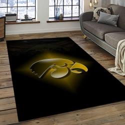 ncaa iowa hawkeyes college sport basketball and foolball team logo rectangle area rug dark room iwh33