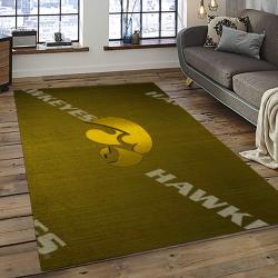 ncaa iowa hawkeyes college sport basketball and foolball team logo rectangle area rug dark room iwh39
