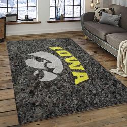 ncaa iowa hawkeyes college sport basketball and foolball team logo rectangle area rug dark room iwh40