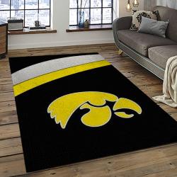 ncaa iowa hawkeyes college sport basketball and foolball team logo rectangle area rug dark room iwh41