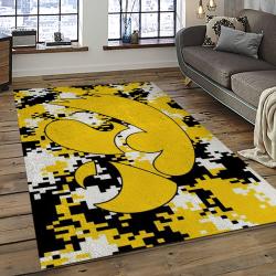 ncaa iowa hawkeyes college sport basketball and foolball team logo rectangle area rug dark room iwh42