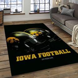 ncaa iowa hawkeyes college sport basketball and foolball team logo rectangle area rug dark room iwh48