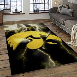 ncaa iowa hawkeyes college sport basketball and foolball team logo rectangle area rug dark room iwh49