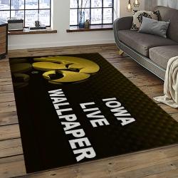 ncaa iowa hawkeyes college sport basketball and foolball team logo rectangle area rug dark room iwh51