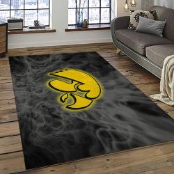 ncaa iowa hawkeyes college sport basketball and foolball team logo rectangle area rug dark room iwh52