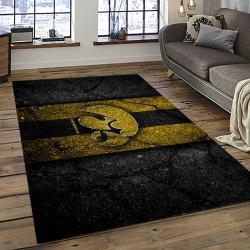 ncaa iowa hawkeyes college sport basketball and foolball team logo rectangle area rug dark room iwh60