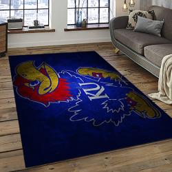 ncaa kansas jayhawks basketball team logo rectangle area rug dark room kj01