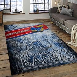 ncaa kansas jayhawks basketball team logo rectangle area rug dark room kj02