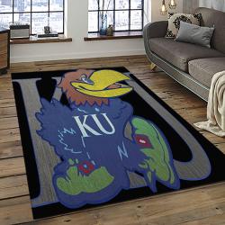 ncaa kansas jayhawks basketball team logo rectangle area rug dark room kj04