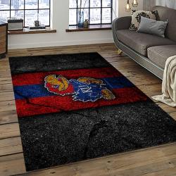ncaa kansas jayhawks basketball team logo rectangle area rug dark room kj06