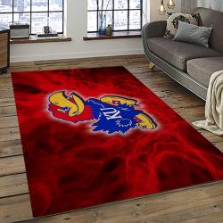 ncaa kansas jayhawks basketball team logo rectangle area rug dark room kj09