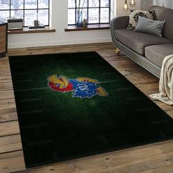 ncaa kansas jayhawks basketball team logo rectangle area rug dark room kj10