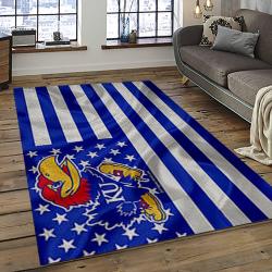 ncaa kansas jayhawks basketball team logo rectangle area rug dark room kj11
