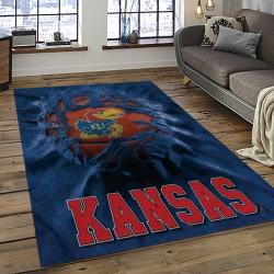 ncaa kansas jayhawks basketball team logo rectangle area rug dark room kj13