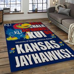 ncaa kansas jayhawks basketball team logo rectangle area rug dark room kj15
