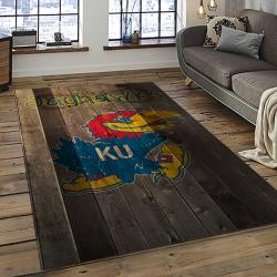 ncaa kansas jayhawks basketball team logo rectangle area rug dark room kj19