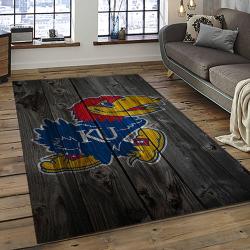 ncaa kansas jayhawks basketball team logo rectangle area rug dark room kj20