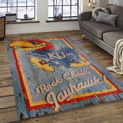 ncaa kansas jayhawks basketball team logo rectangle area rug dark room kj21