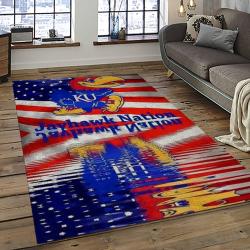 ncaa kansas jayhawks basketball team logo rectangle area rug dark room kj22
