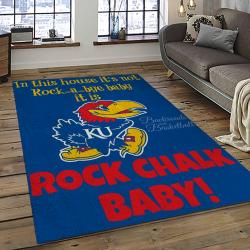 ncaa kansas jayhawks basketball team logo rectangle area rug dark room kj24