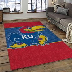 ncaa kansas jayhawks basketball team logo rectangle area rug dark room kj25