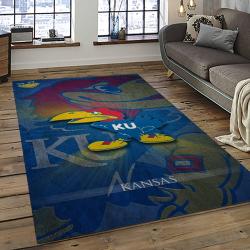 ncaa kansas jayhawks basketball team logo rectangle area rug dark room kj26