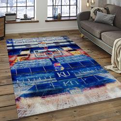 ncaa kansas jayhawks basketball team logo rectangle area rug dark room kj27